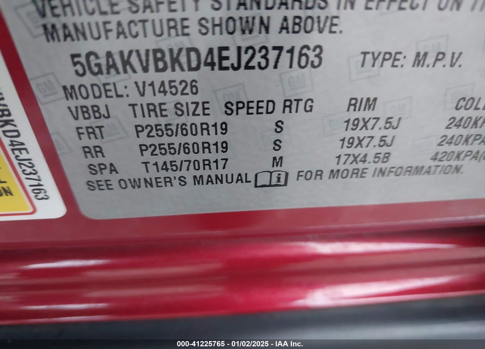 2014 BUICK ENCLAVE LEATHER VIN: 5GAKVBKD4EJ237163