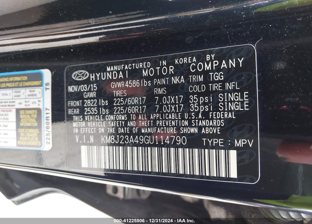 2016 HYUNDAI TUCSON SE VIN: KM8J23A49GU114790