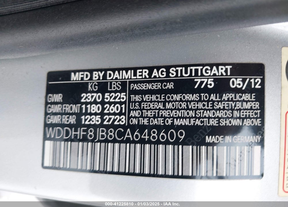 2012 MERCEDES-BENZ E 350 4MATIC VIN: WDDHF8JB8CA648609