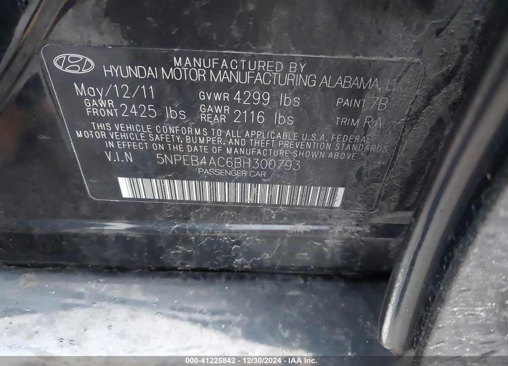 2011 HYUNDAI SONATA GLS VIN: 5NPEB4AC6BH300793