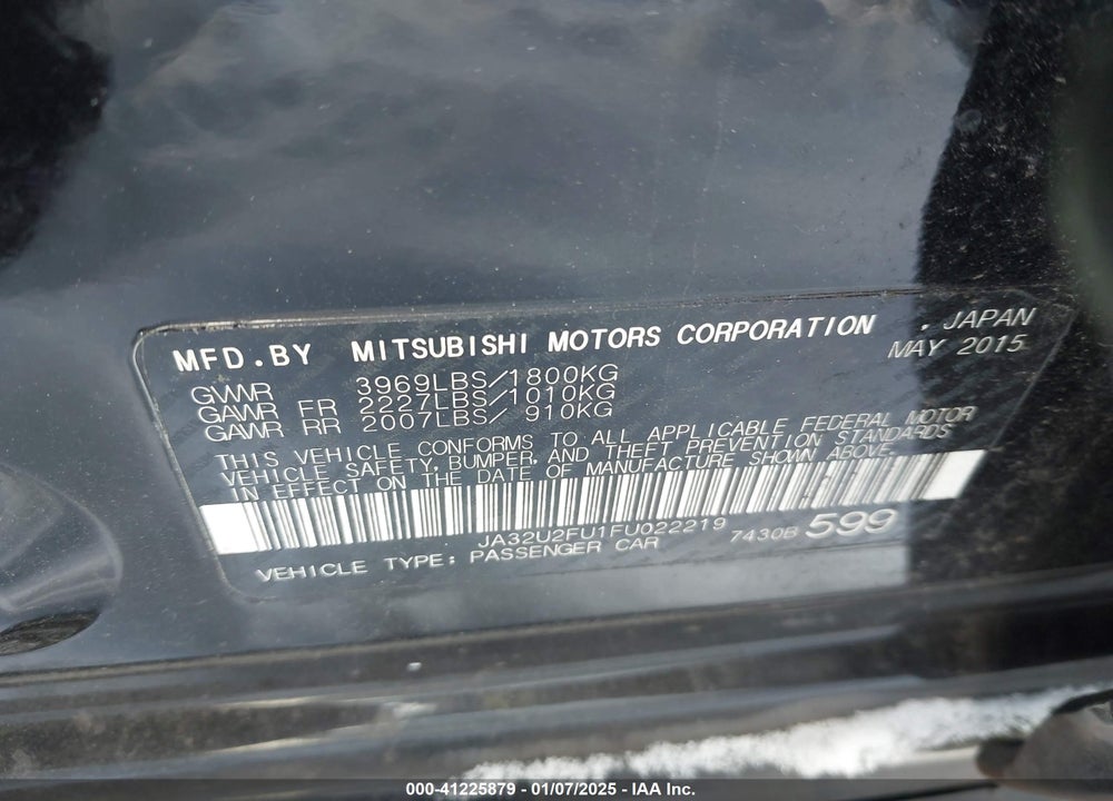 2015 MITSUBISHI LANCER ES VIN: JA32U2FU1FU022219