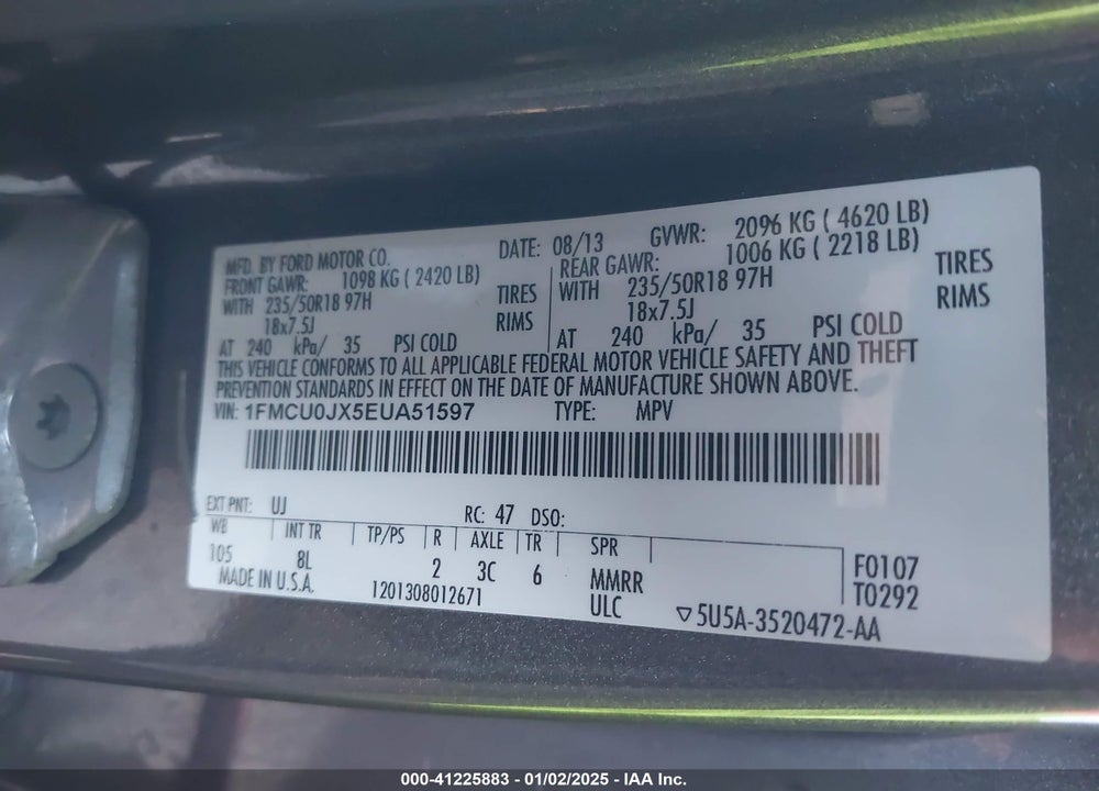 2014 FORD ESCAPE TITANIUM VIN: 1FMCU0JX5EUA51597