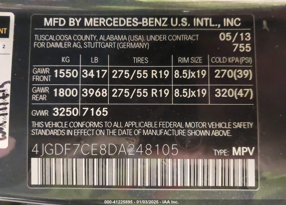 2013 MERCEDES-BENZ GL 450 4MATIC VIN: 4JGDF7CE8DA248105