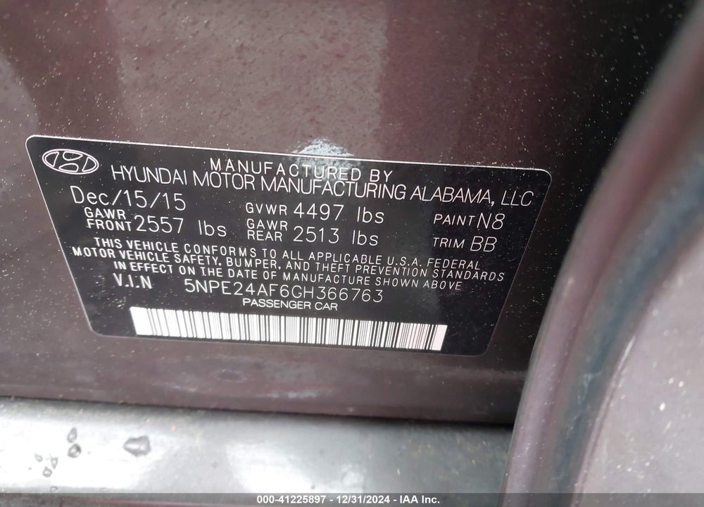 2016 HYUNDAI SONATA VIN: 5NPE24AF6GH366763