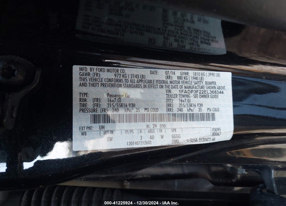 2014 FORD FOCUS SE VIN: 1FADP3F22EL368344