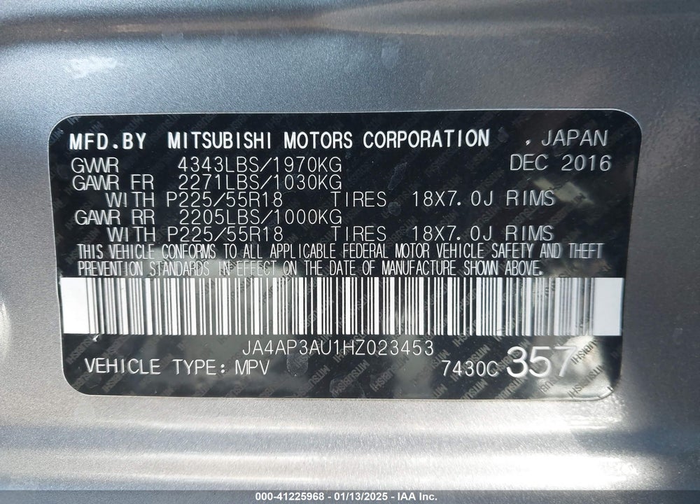 2017 MITSUBISHI OUTLANDER SPORT VIN: JA4AP3AU1HZ023453