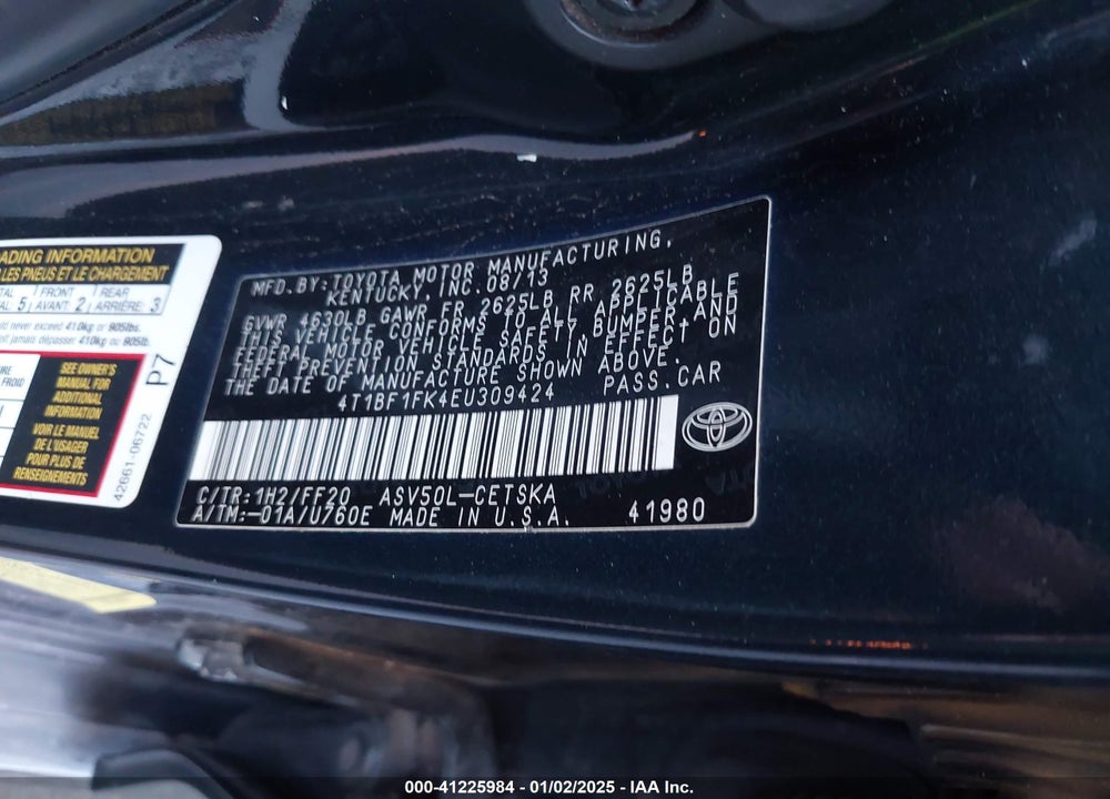 2014 TOYOTA CAMRY SE VIN: 4T1BF1FK4EU309424