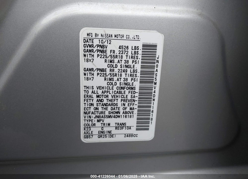 2013 NISSAN ROGUE SV W/SL PKG VIN: JN8AS5MV4DW116181