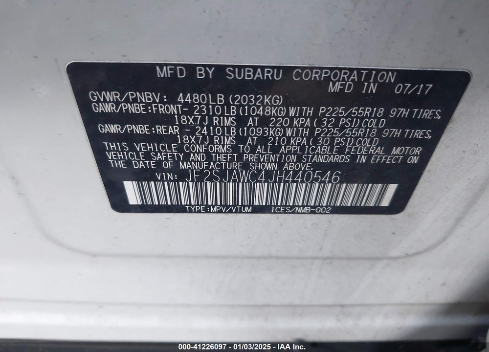 2018 SUBARU FORESTER 2.5I TOURING VIN: JF2SJAWC4JH440546