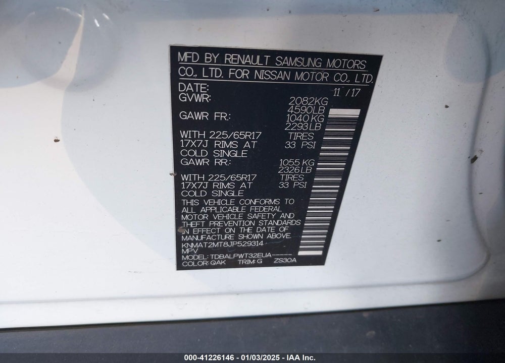 2018 NISSAN ROGUE VIN: KNMAT2MT8JP529314