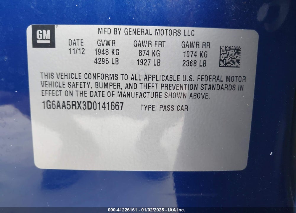 2013 CADILLAC ATS VIN: 1G6AA5RX3D0141667