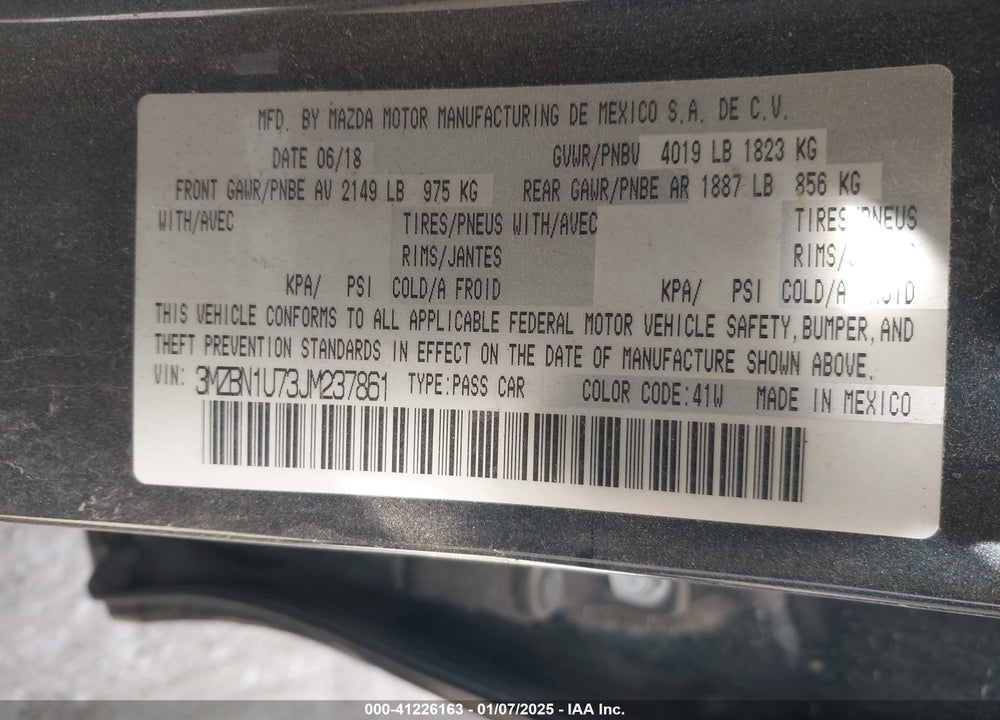 2018 MAZDA 3 SPORT VIN: 3MZBN1U73JM237861