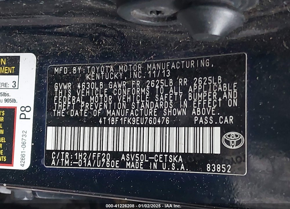 2014 TOYOTA CAMRY VIN: 4T1BF1FK9EU760476