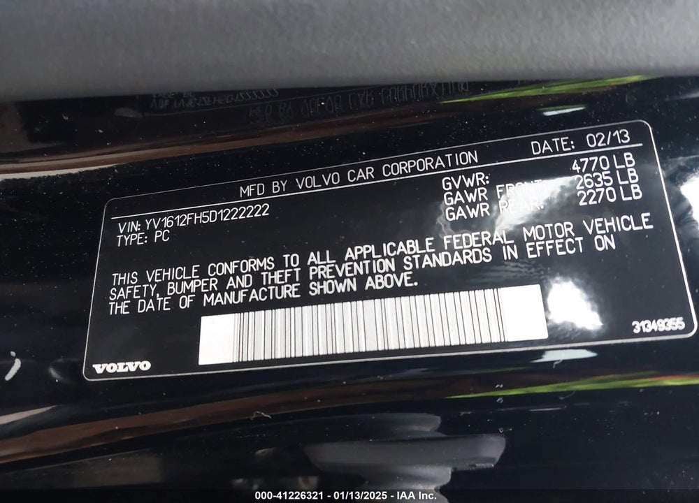 2013 VOLVO S60 T5 VIN: YV1612FH5D1222222