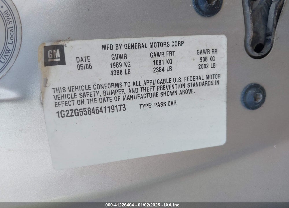 2006 PONTIAC G6 VIN: 1G2ZG558464119173