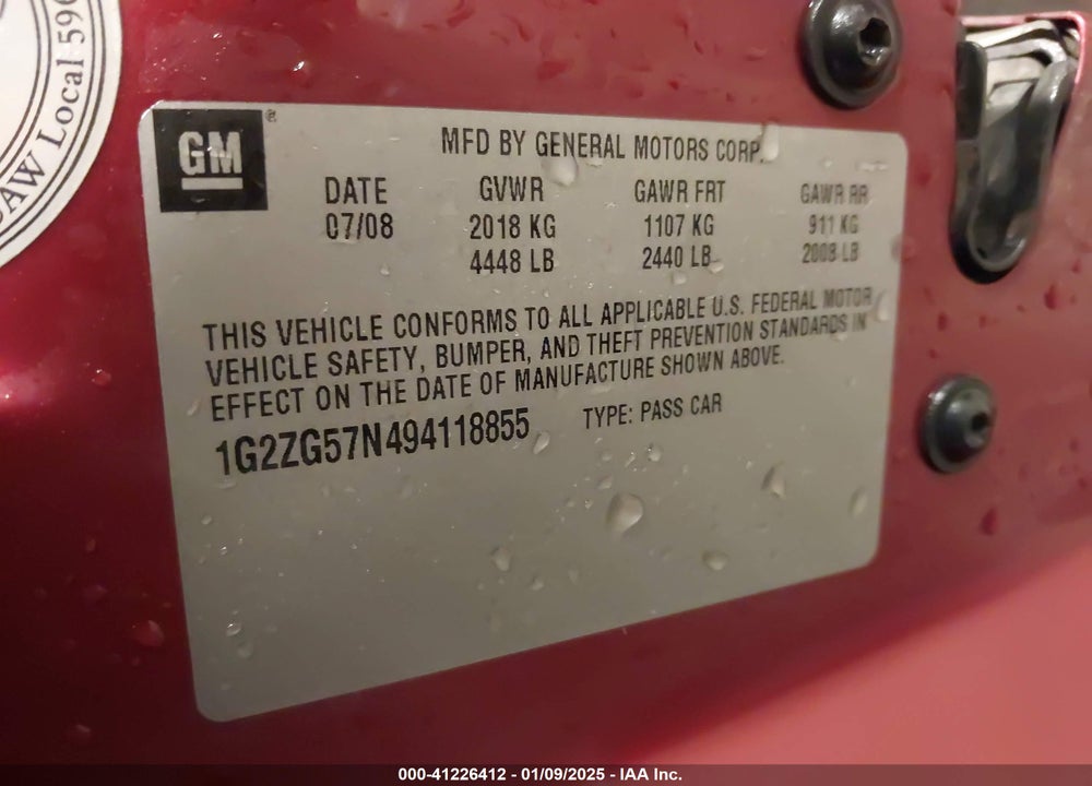 2009 PONTIAC G6 VIN: 1G2ZG57N494118855
