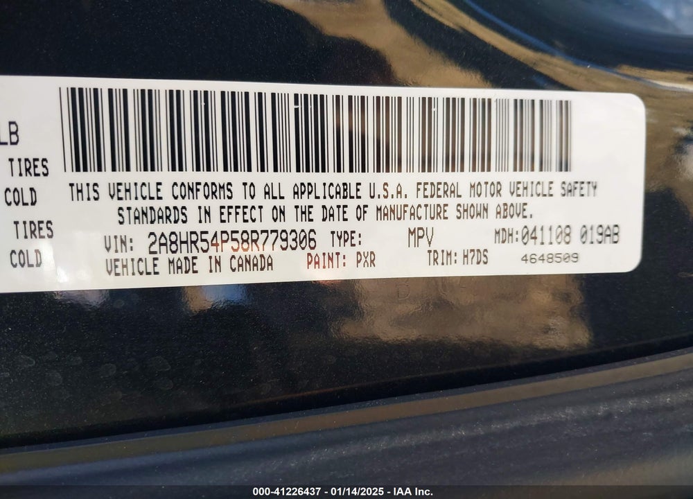 2008 CHRYSLER TOWN & COUNTRY TOURING VIN: 2A8HR54P58R779306