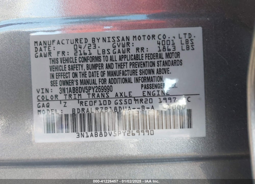 2023 NISSAN SENTRA SR XTRONIC CVT VIN: 3N1AB8DV5PY269990