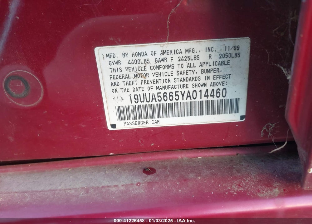 2000 ACURA TL 3.2 VIN: 19UUA5665YA014460