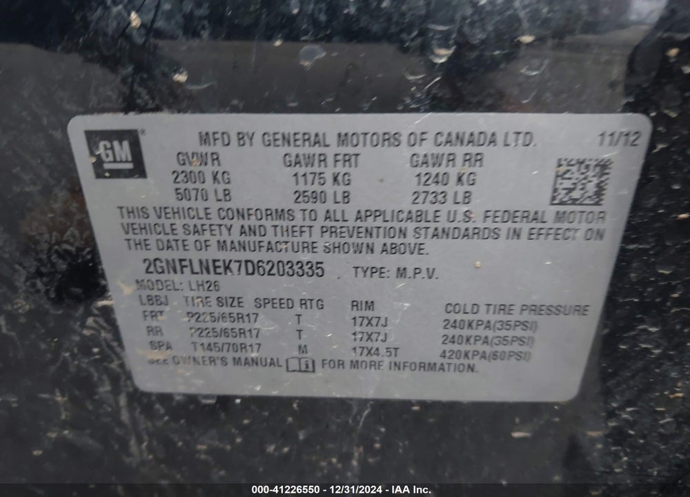 2013 CHEVROLET EQUINOX 2LT VIN: 2GNFLNEK7D6203335