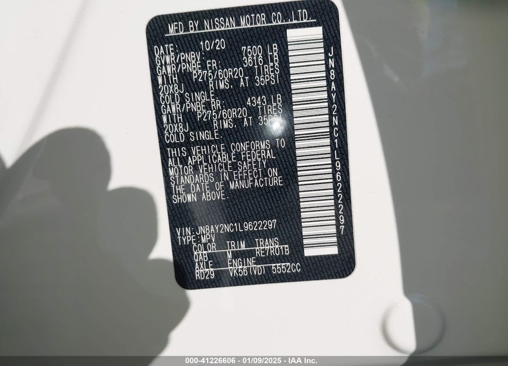 2020 NISSAN ARMADA PLATINUM 4WD VIN: JN8AY2NC1L9622297