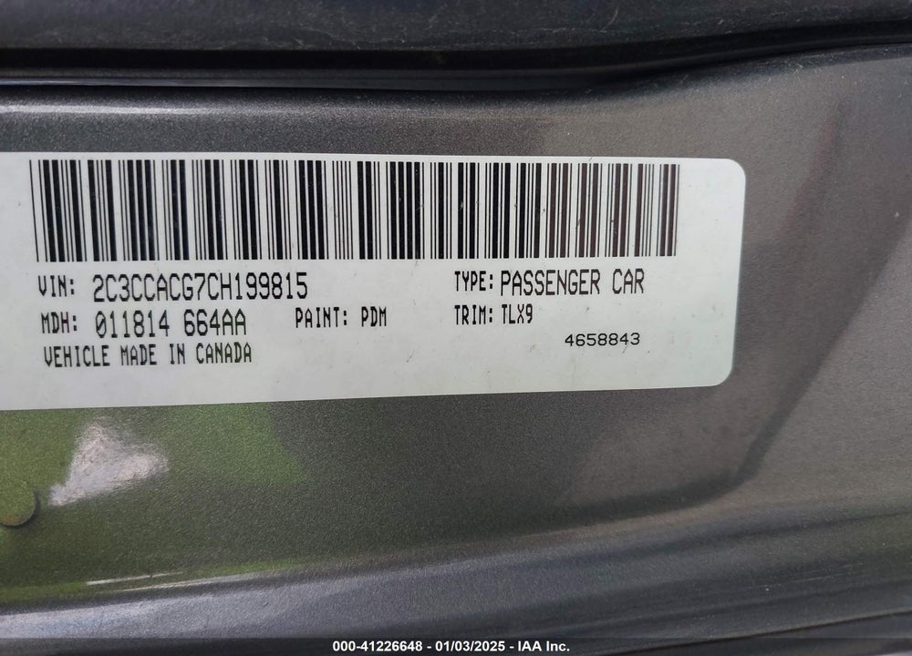 2012 CHRYSLER 300 LIMITED VIN: 2C3CCACG7CH199815