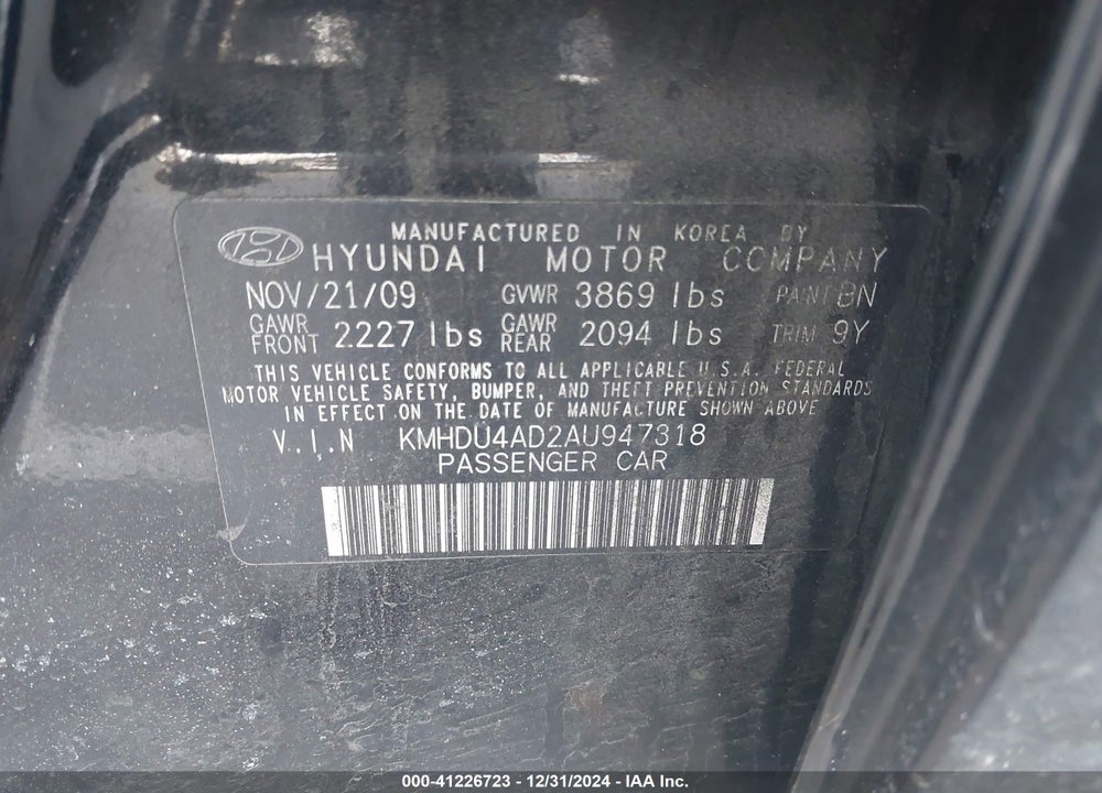 2010 HYUNDAI ELANTRA VIN: KMHDU4AD2AU947318
