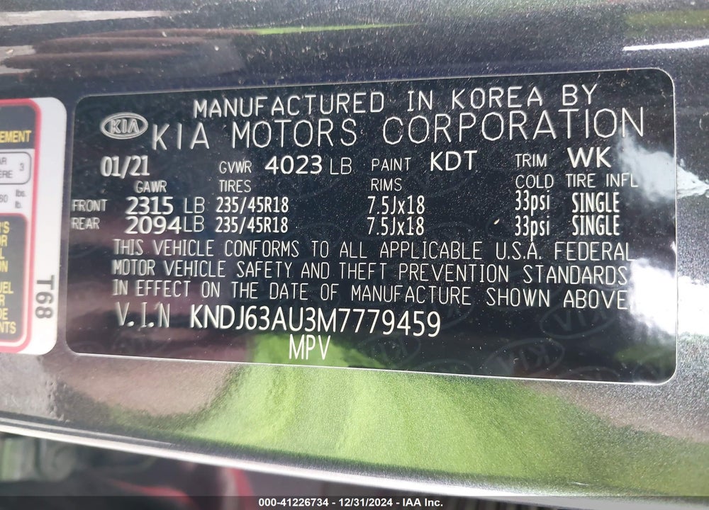2021 KIA SOUL VIN: KNDJ63AU3M7779459
