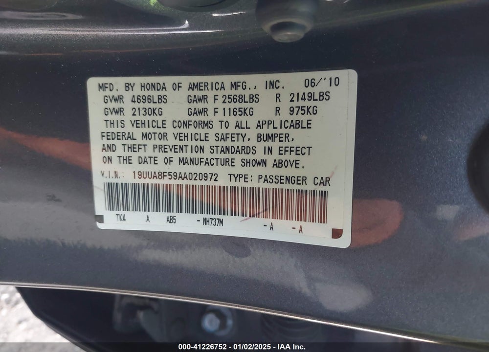 2010 ACURA TL 3.5 VIN: 19UUA8F59AA020972