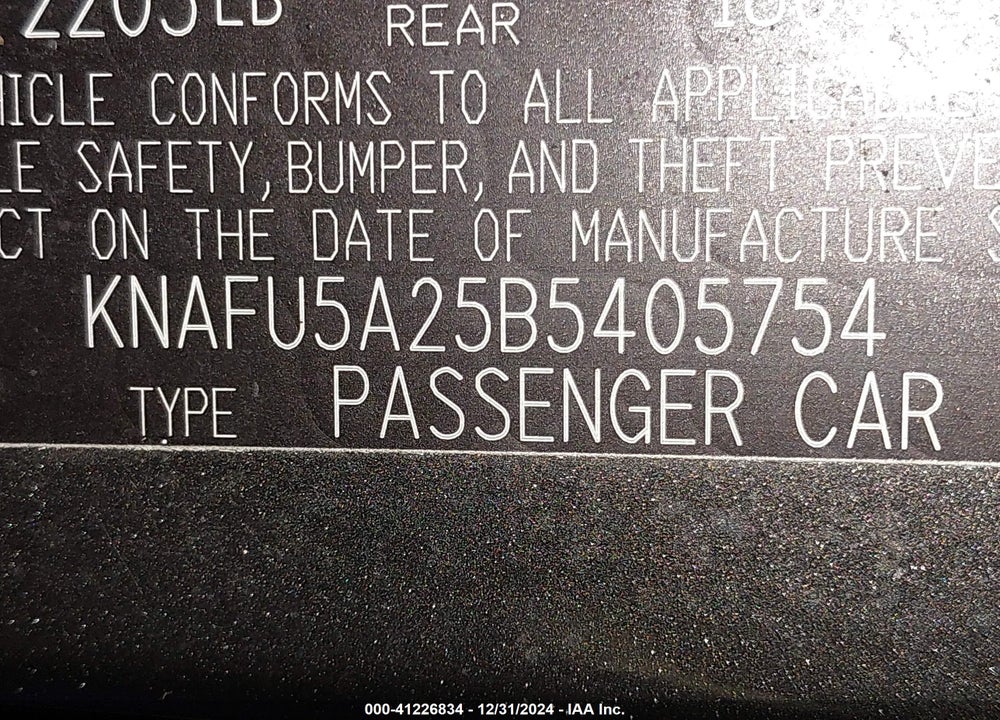 2011 KIA FORTE VIN: KNAFU5A25B5405754