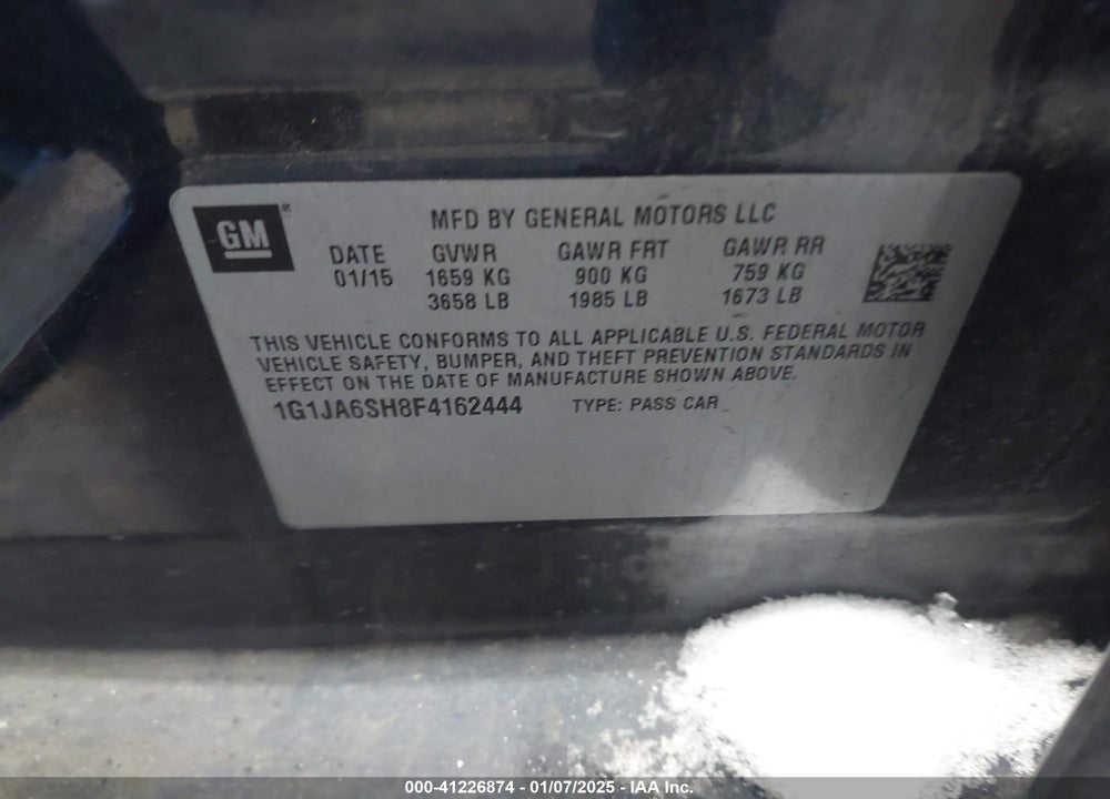 2015 CHEVROLET SONIC LS AUTO VIN: 1G1JA6SH8F4162444