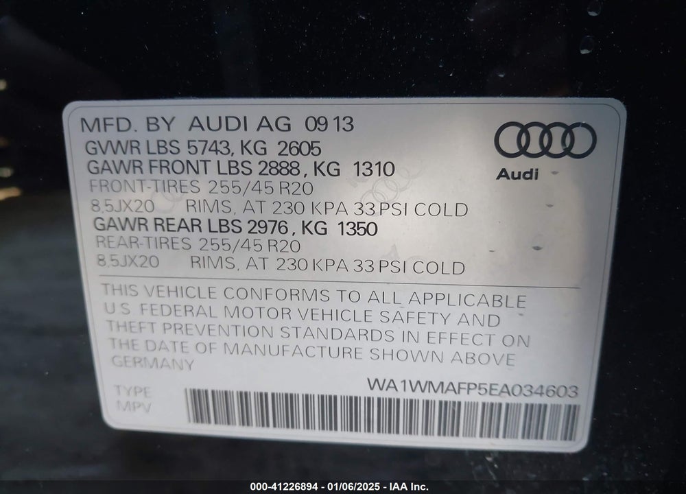 2014 AUDI Q5 3.0 TDI PREMIUM PLUS VIN: WA1WMAFP5EA034603