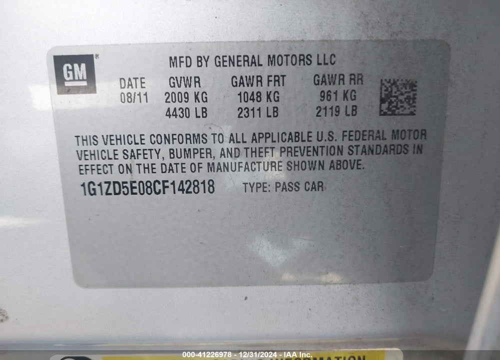 2012 CHEVROLET MALIBU VIN: 1G1ZD5E08CF142818