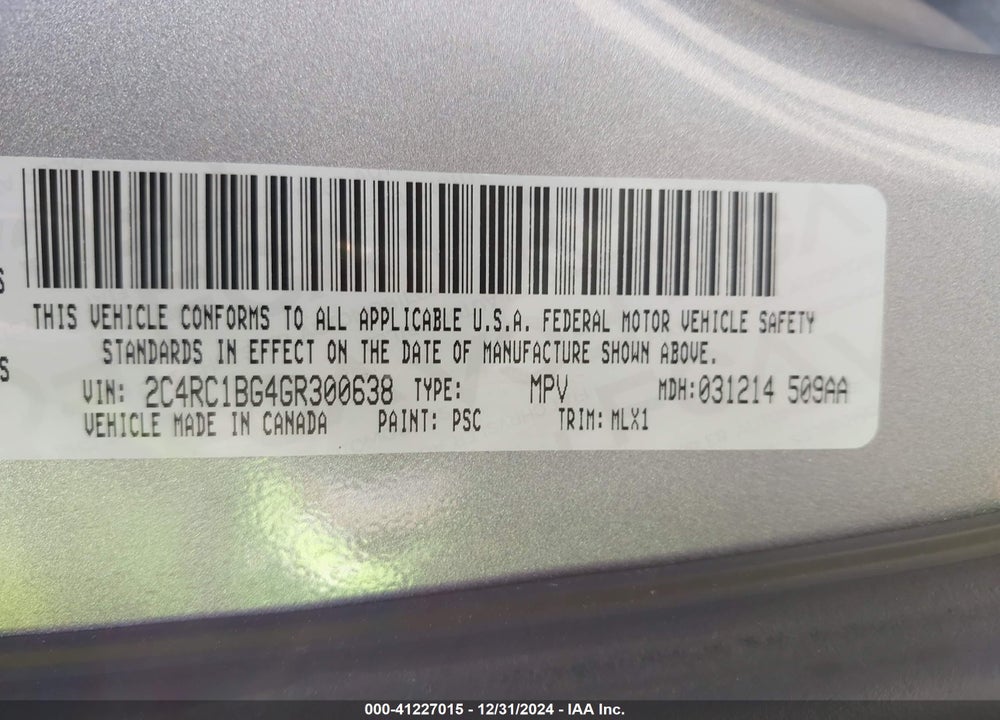 2016 CHRYSLER TOWN & COUNTRY TOURING VIN: 2C4RC1BG4GR300638