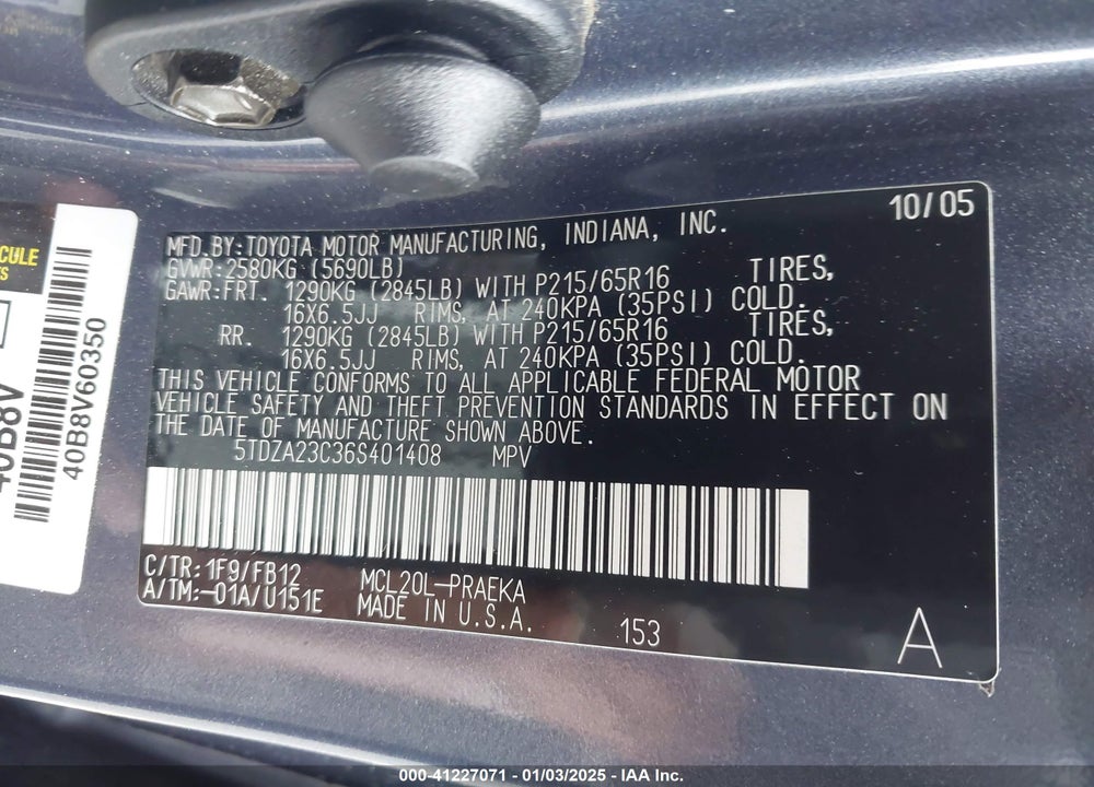 2006 TOYOTA SIENNA CE VIN: 5TDZA23C36S401408