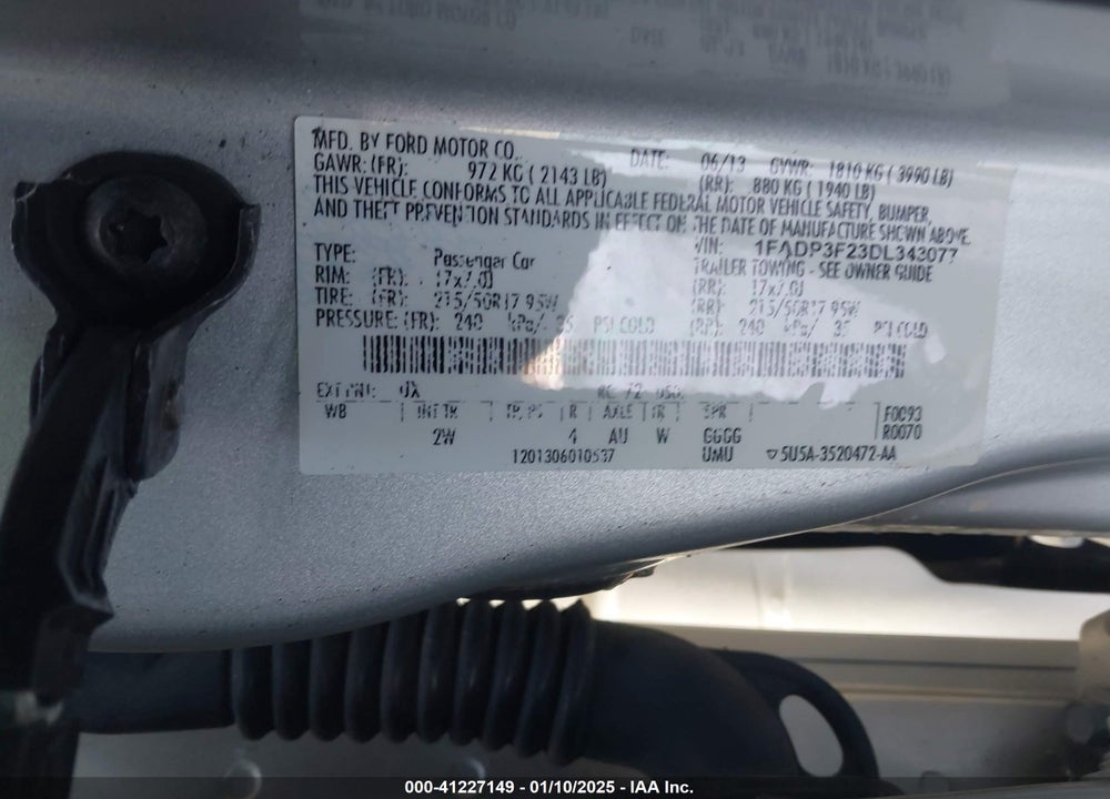2013 FORD FOCUS SE VIN: 1FADP3F23DL343077