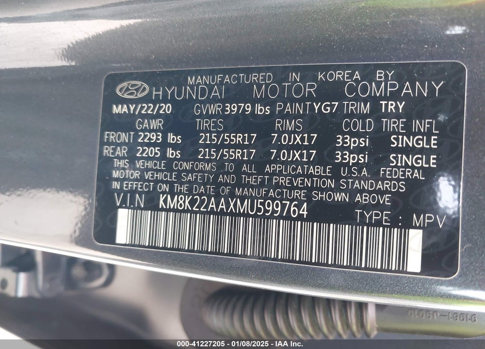 2021 HYUNDAI KONA SEL VIN: KM8K22AAXMU599764