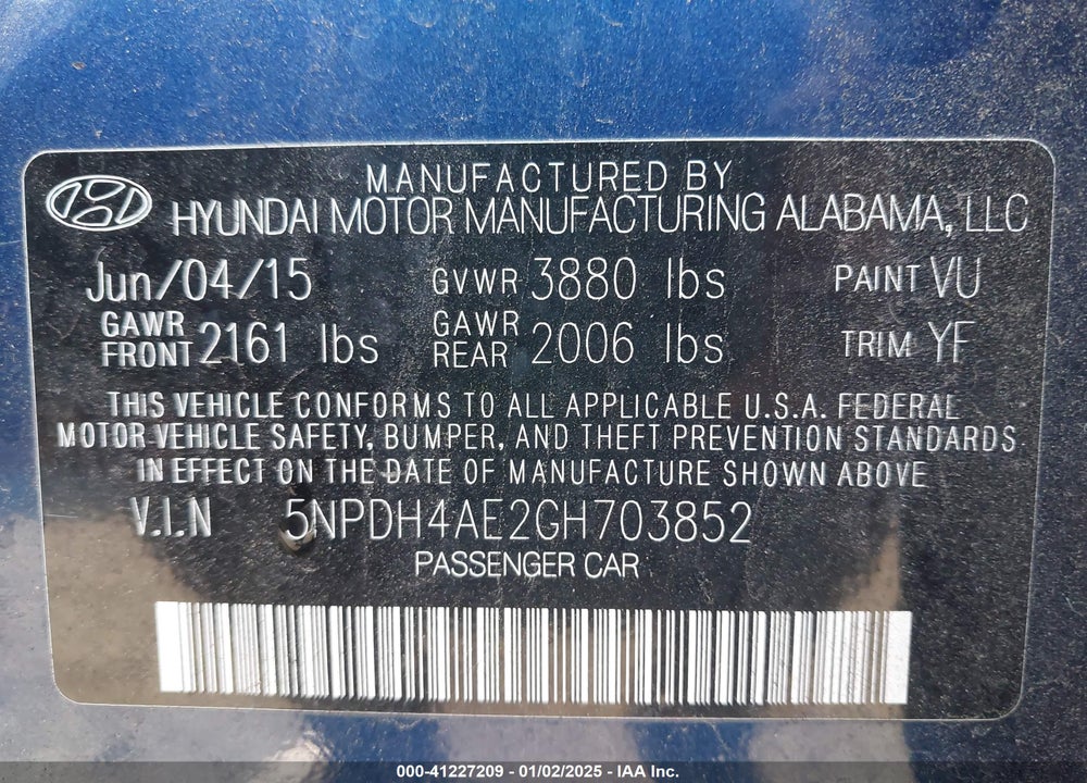 2016 HYUNDAI ELANTRA SE VIN: 5NPDH4AE2GH703852