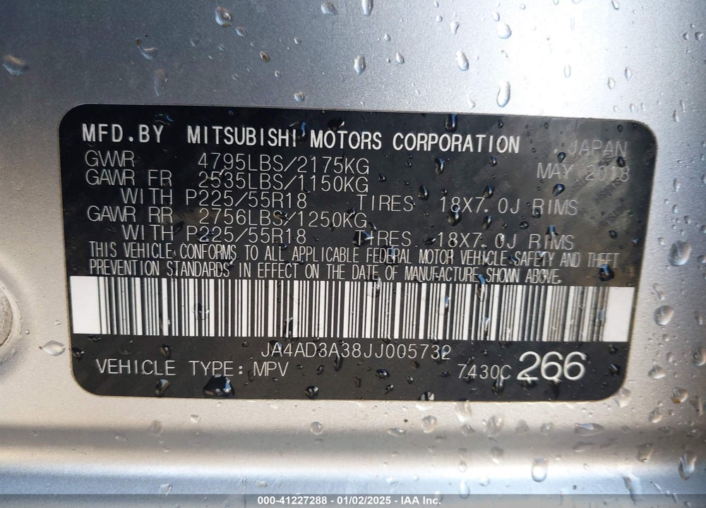 2018 MITSUBISHI OUTLANDER SEL VIN: JA4AD3A38JJ005732