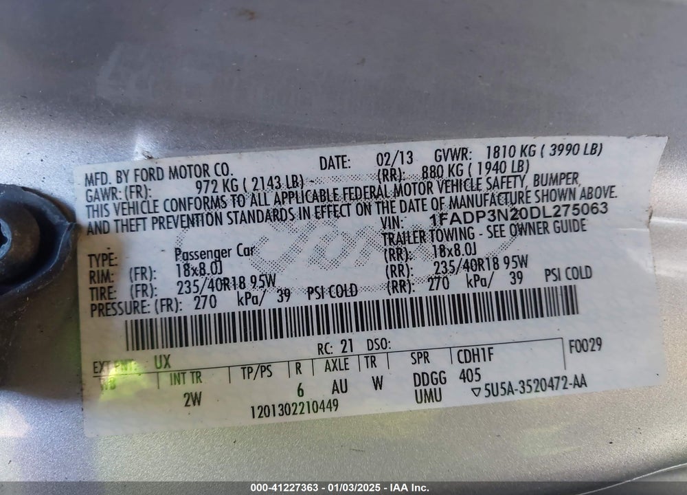 2013 FORD FOCUS TITANIUM VIN: 1FADP3N20DL275063