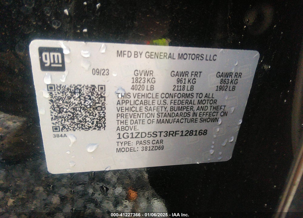2024 CHEVROLET MALIBU FWD 1LT VIN: 1G1ZD5ST3RF128168