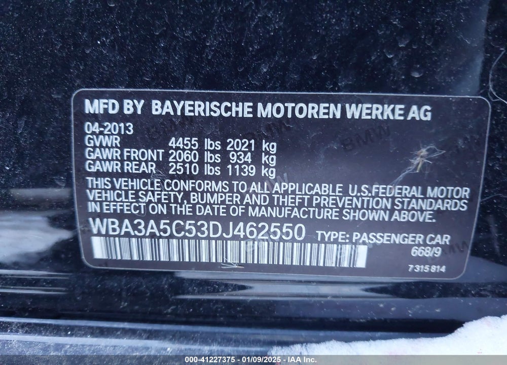 2013 BMW 328I VIN: WBA3A5C53DJ462550