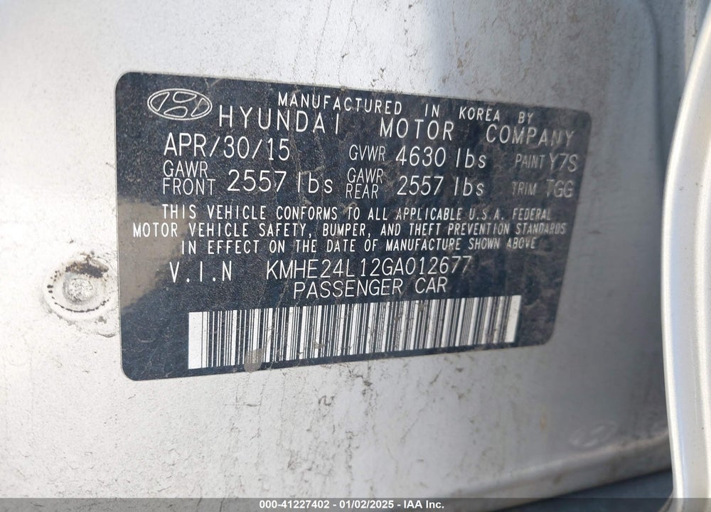 2016 HYUNDAI SONATA HYBRID SE VIN: KMHE24L12GA012677