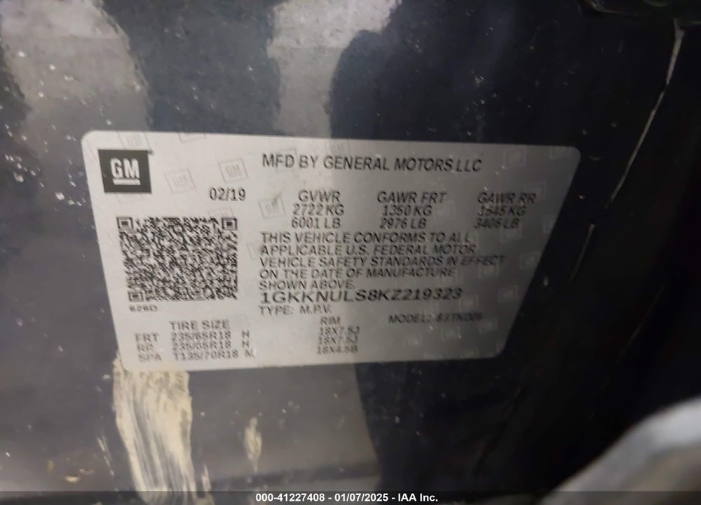 2019 GMC ACADIA SLT-1 VIN: 1GKKNULS8KZ219323