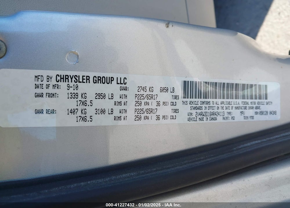 2010 VOLKSWAGEN ROUTAN SE VIN: 2V4RW3D16AR424113