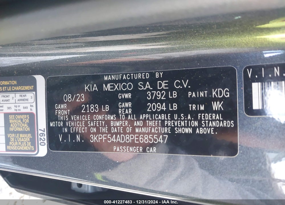2023 KIA FORTE VIN: 3KPF54AD8PE685547