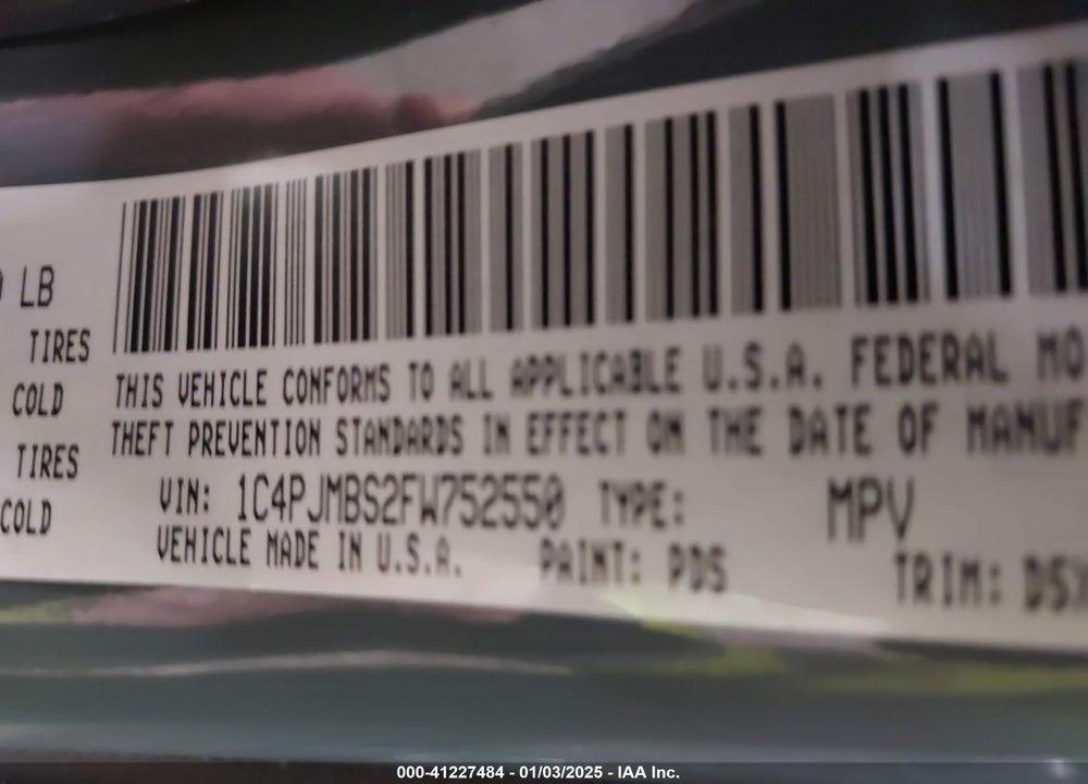 2015 JEEP CHEROKEE VIN: 1C4PJMBS2FW752550