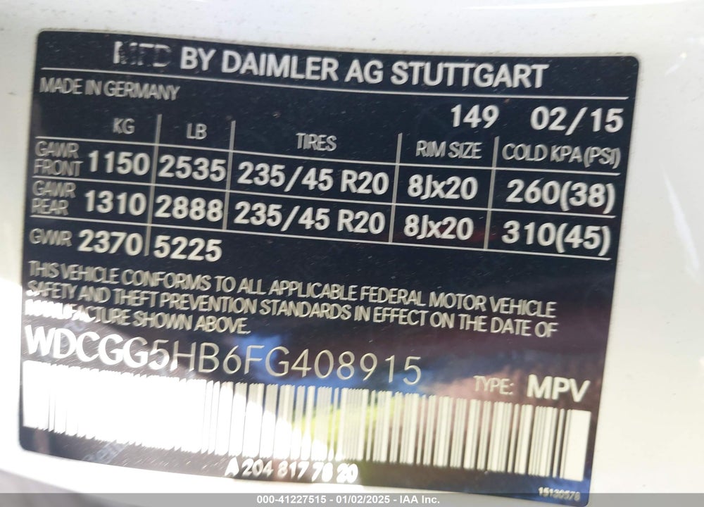 2015 MERCEDES-BENZ GLK 350 VIN: WDCGG5HB6FG408915