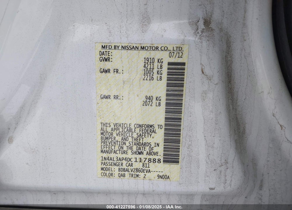2013 NISSAN ALTIMA VIN: 1N4AL3AP4DC117888