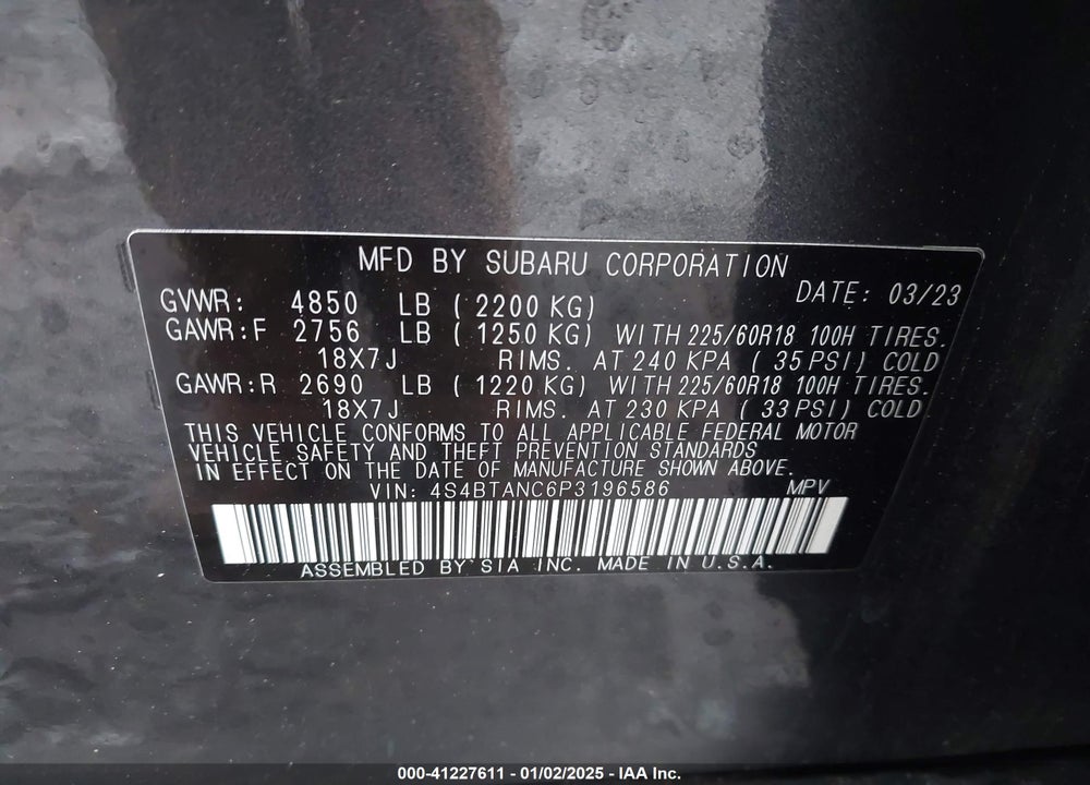 2023 SUBARU OUTBACK LIMITED VIN: 4S4BTANC6P3196586